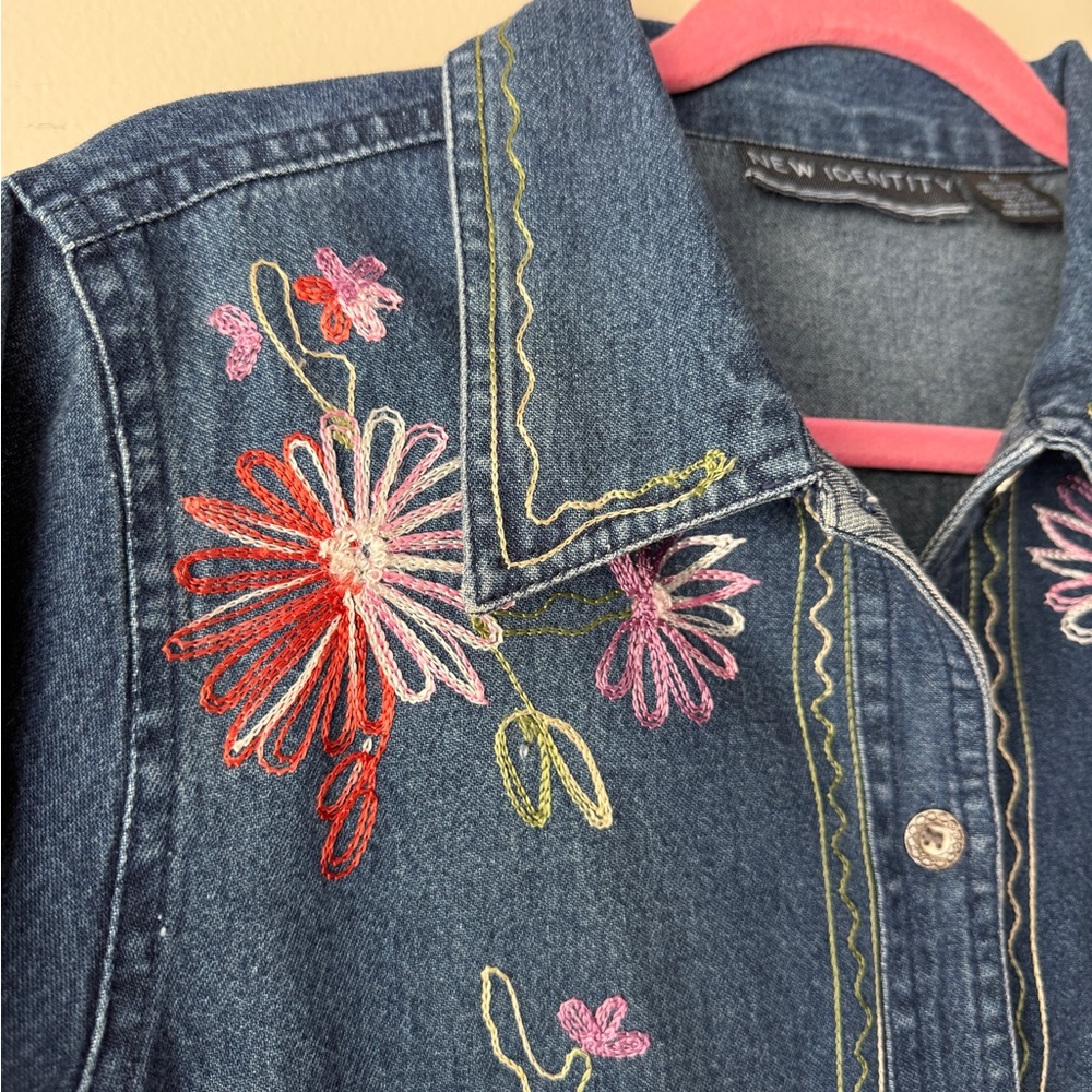 Vintage Embroidered Floral Denim Button Down Shirt - Picture 4 of 8